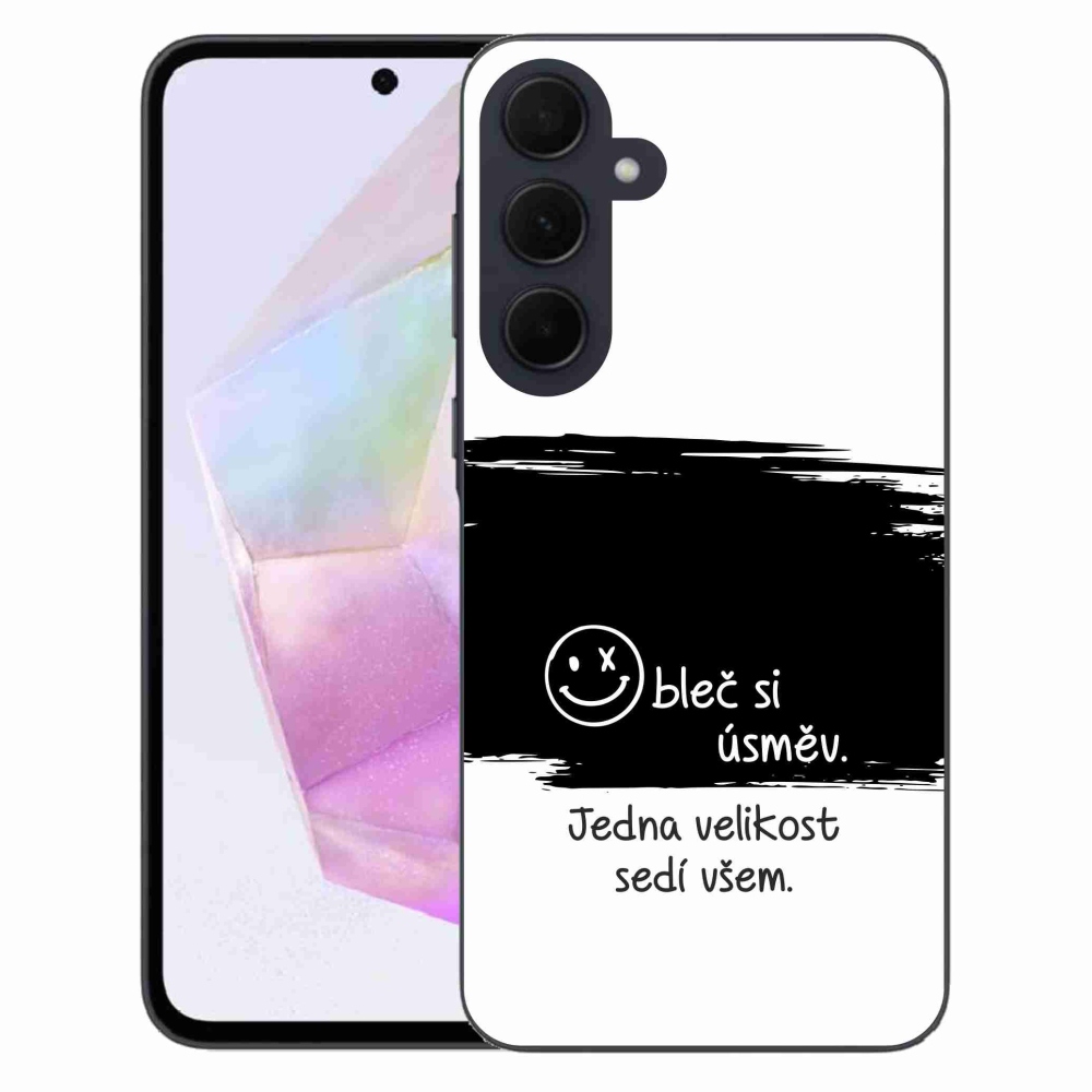 Gelový kryt mmCase na Samsung Galaxy A35 5G - vtipný text 8 černobílé pozadí
