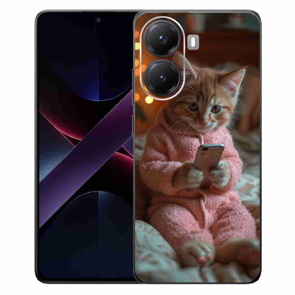 Gelový kryt mmCase na Xiaomi Poco X7 Pro 5G - kotě s mobilem