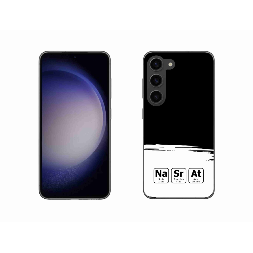 Gelový kryt mmCase na Samsung Galaxy S23 5G - chemické prvky bíločerné pozadí