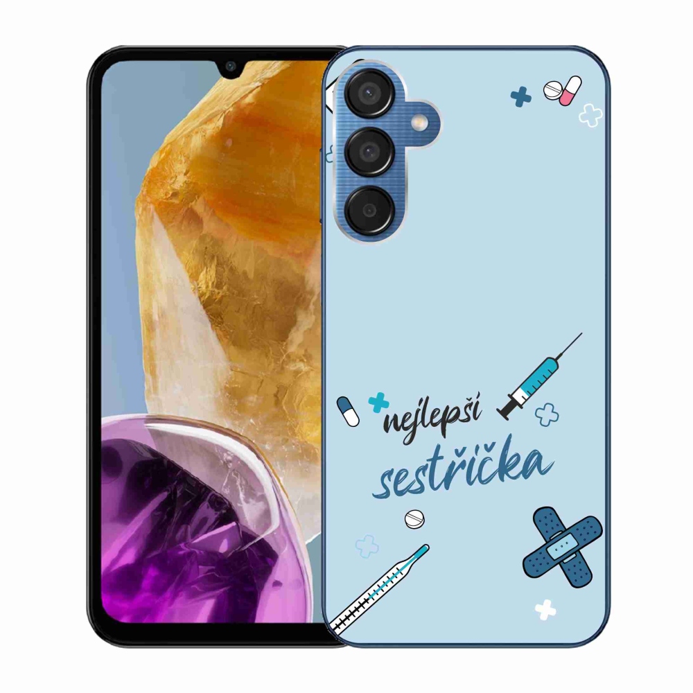 Gelový kryt mmCase na Samsung Galaxy M15 5G - nejlepší sestřička modré pozadí