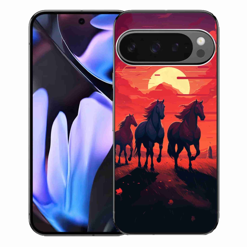Gelový kryt mmCase na Google Pixel 9 Pro XL - koně a západ slunce