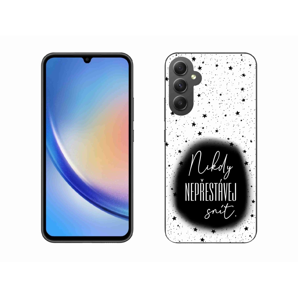 Gelový kryt mmCase na Samsung Galaxy A34 5G - citát 1 černobílé pozadí