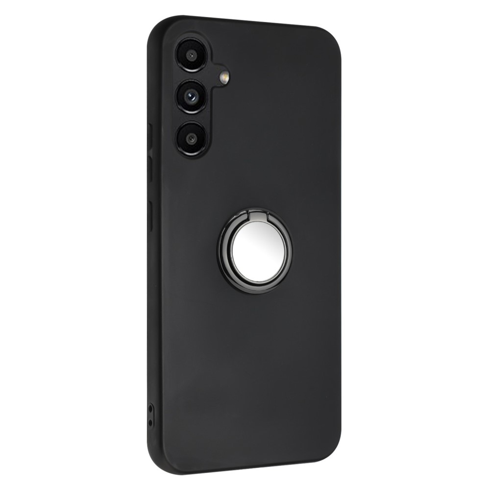 Matný gelový obal s kroužkem na prst na Samsung Galaxy M15 5G - černý/stříbrný