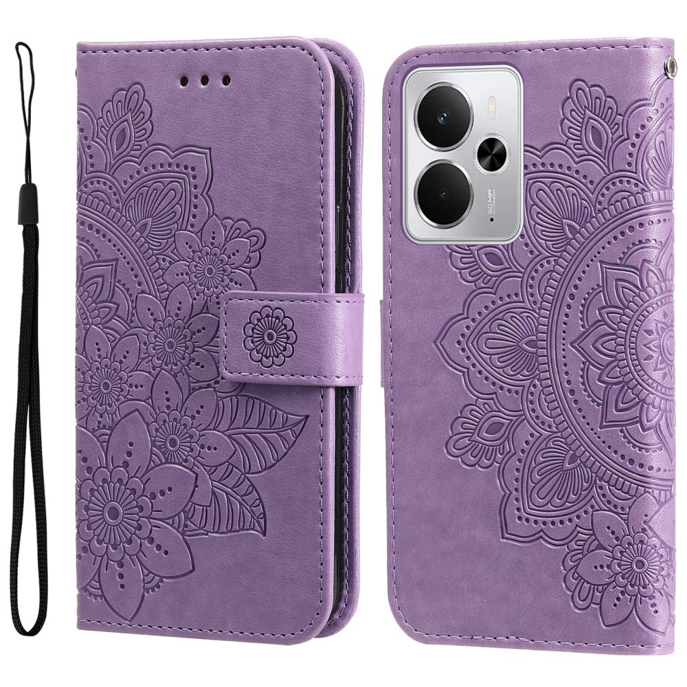 Floral knížkové pouzdro na Realme 14 5G - fialové