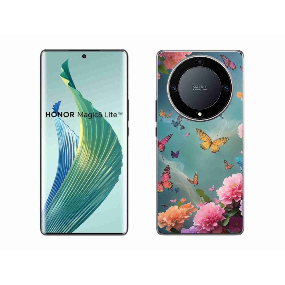 Gelový kryt mmCase na Honor Magic 5 Lite 5G - barevné květy a motýli