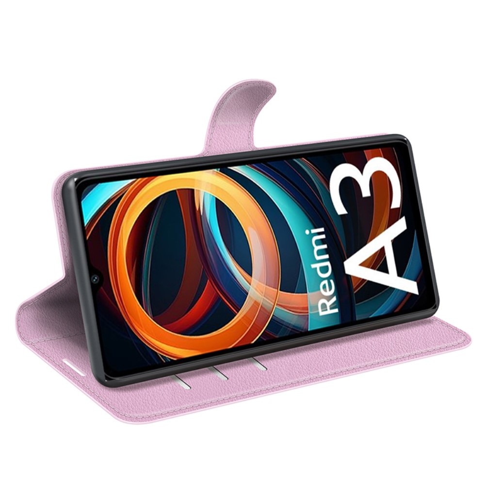 Litchi knížkové pouzdro na Xiaomi Redmi A3 - růžové