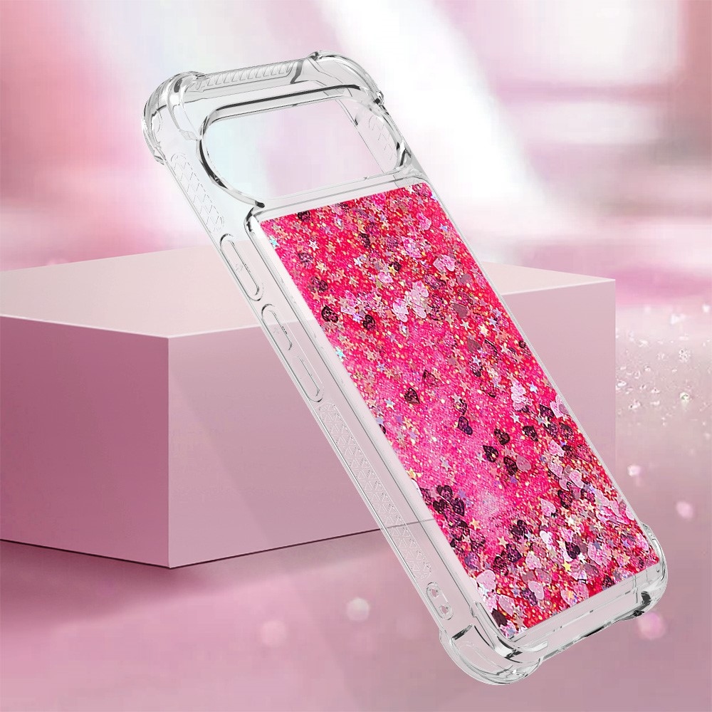 Glitter přesýpací gelový obal na Google Pixel 10 Pro/Pixel 10 - růžový/srdíčka
