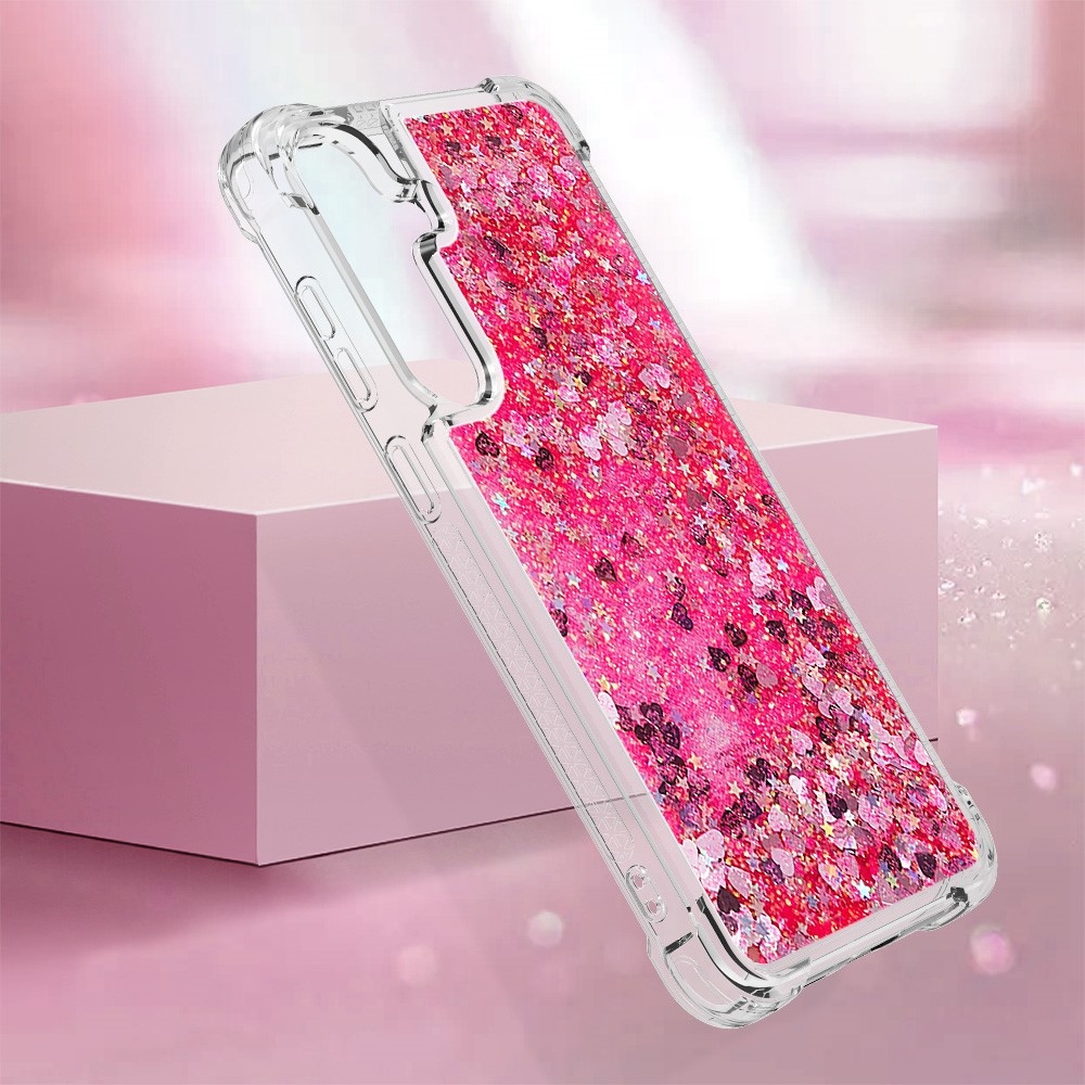Glitter přesýpací gelový obal na Samsung Galaxy S24 - růžový/srdíčka