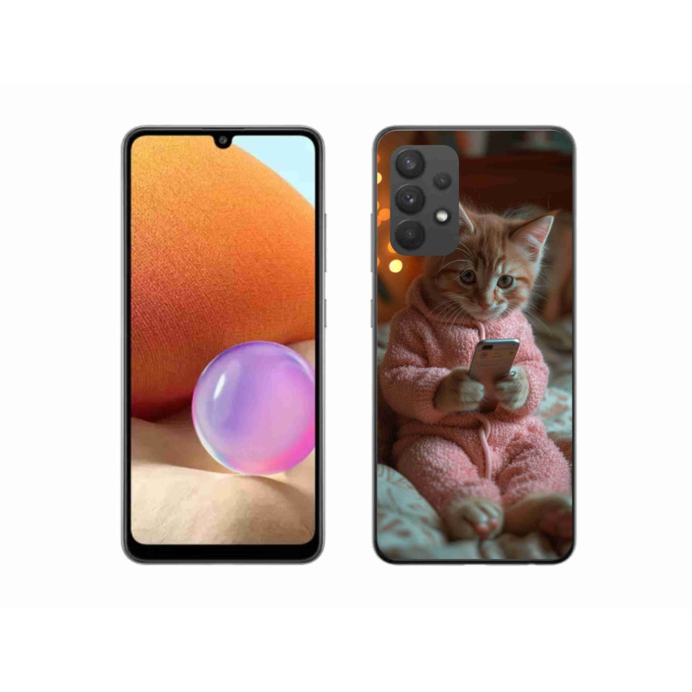 Gelový kryt mmCase na Samsung Galaxy A32 4G - kotě s mobilem