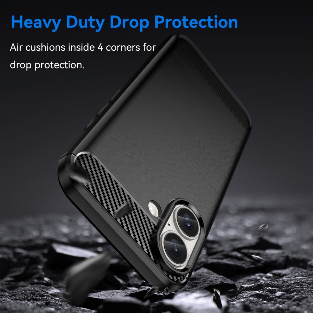 Carbon odolný gelový obal na iPhone 16 - černý