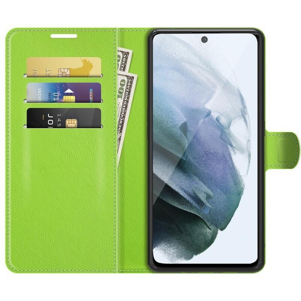 Litchi PU kožené peněženkové pouzdro na mobil Samsung Galaxy S21 FE 5G - zelené