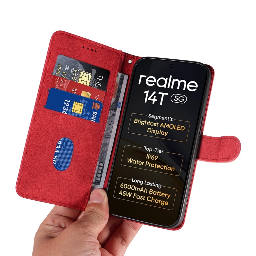 Curved knížkové pouzdro na Realme 14 5G/14T 5G - červené