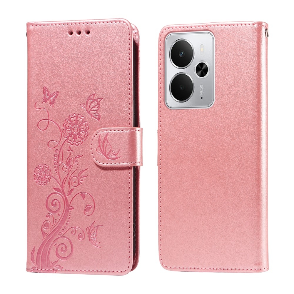 Flowery knížkové pouzdro na Realme 14 5G - růžové
