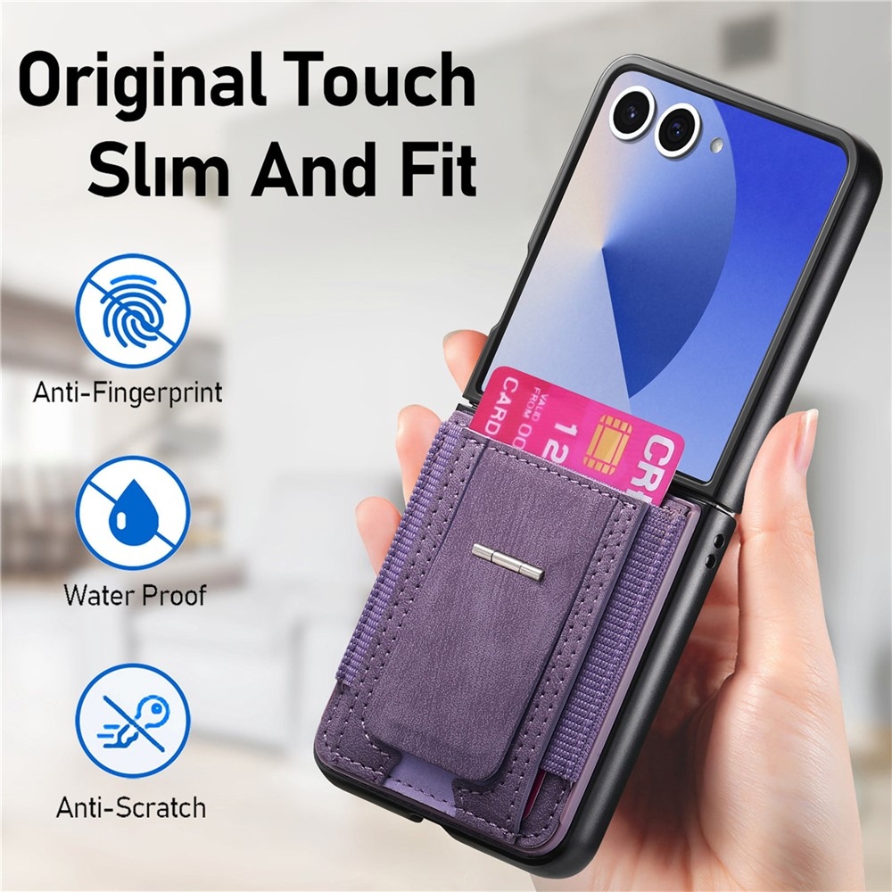 Luxurious plastový kryt s umělou kůží na Samsung Galaxy Z Flip7 5G - fialový