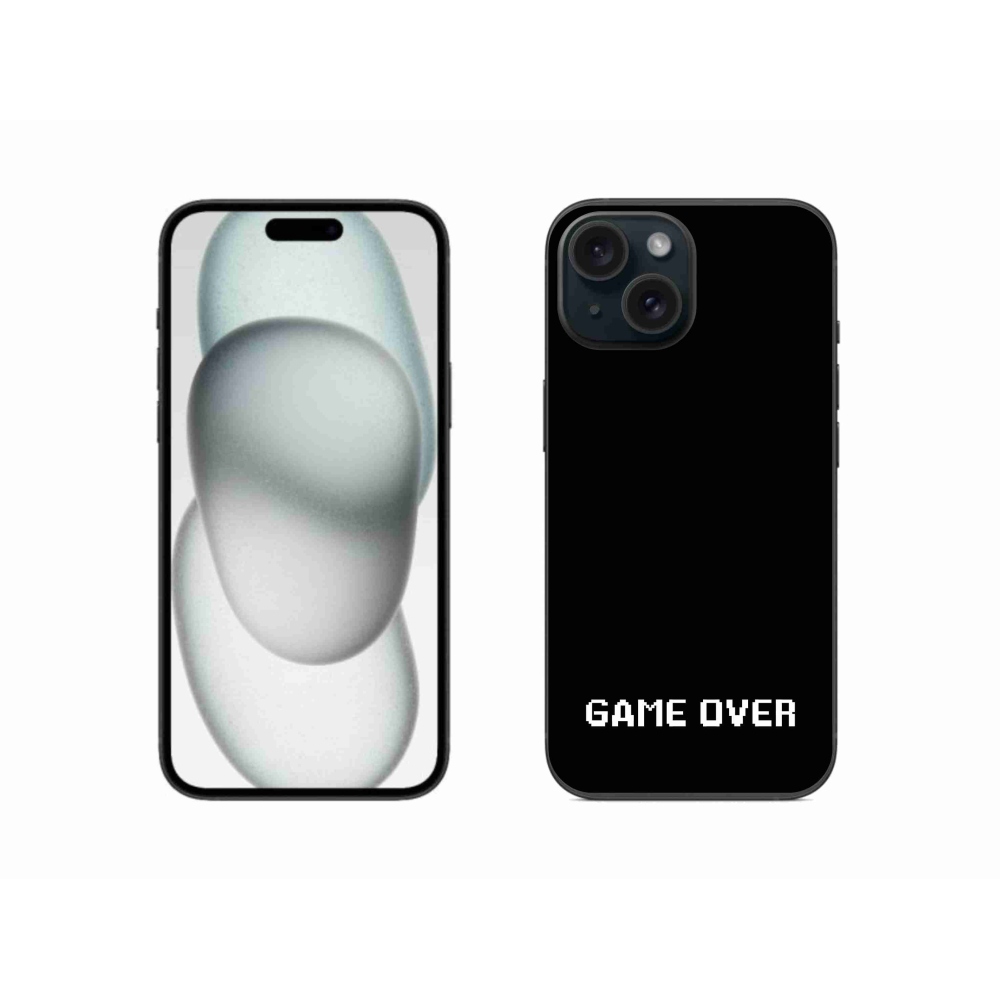 Gelový kryt mmCase na iPhone 15 - game over černé pozadí