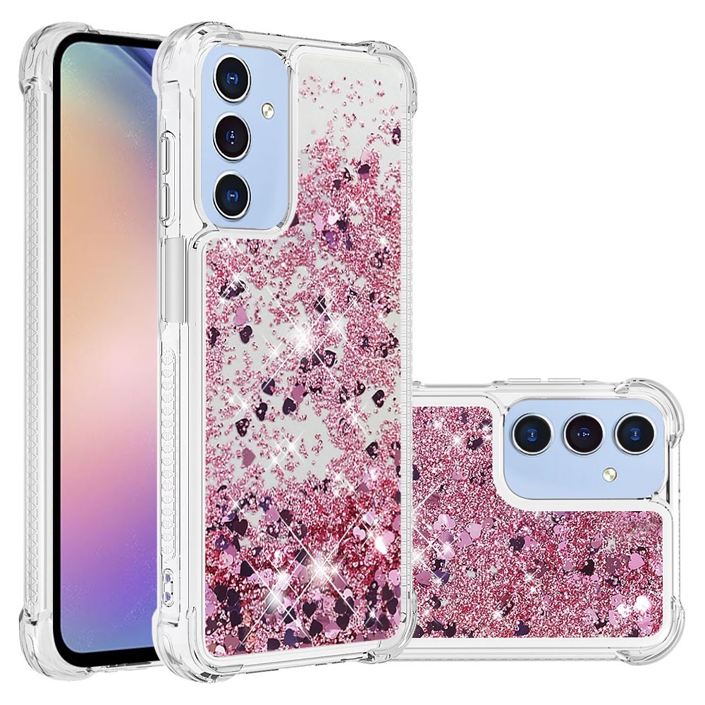 Glitter přesýpací gelový obal na Samsung Galaxy A26 5G - růžovozlatý/srdíčka