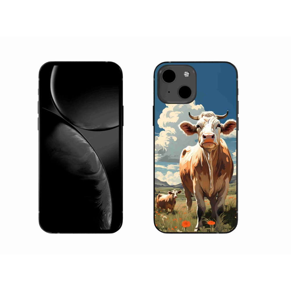 Gelový kryt mmCase na iPhone 13 - krávy na louce