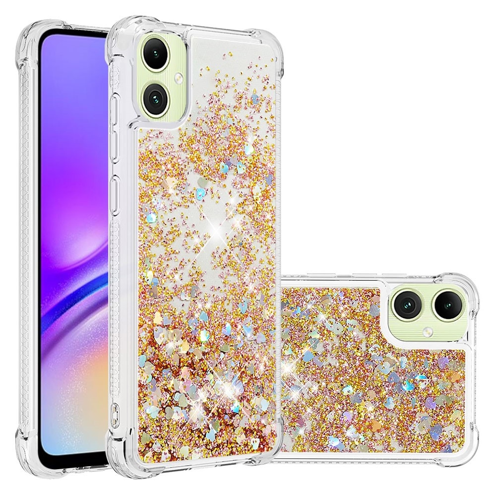 Glitter přesýpací gelový obal na Samsung Galaxy A06 4G - zlatý/srdíčka