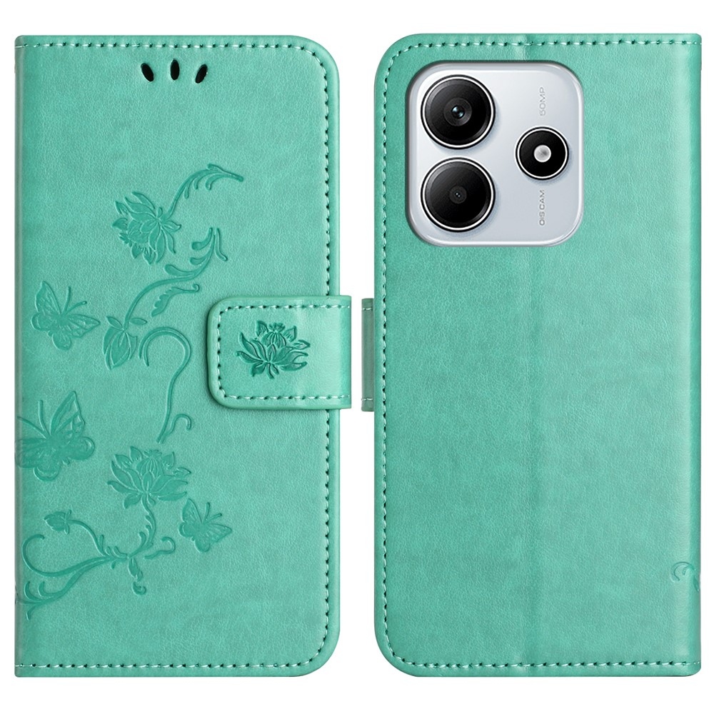 Flower knížkové pouzdro na Xiaomi Redmi Note 14 5G - modrozelené