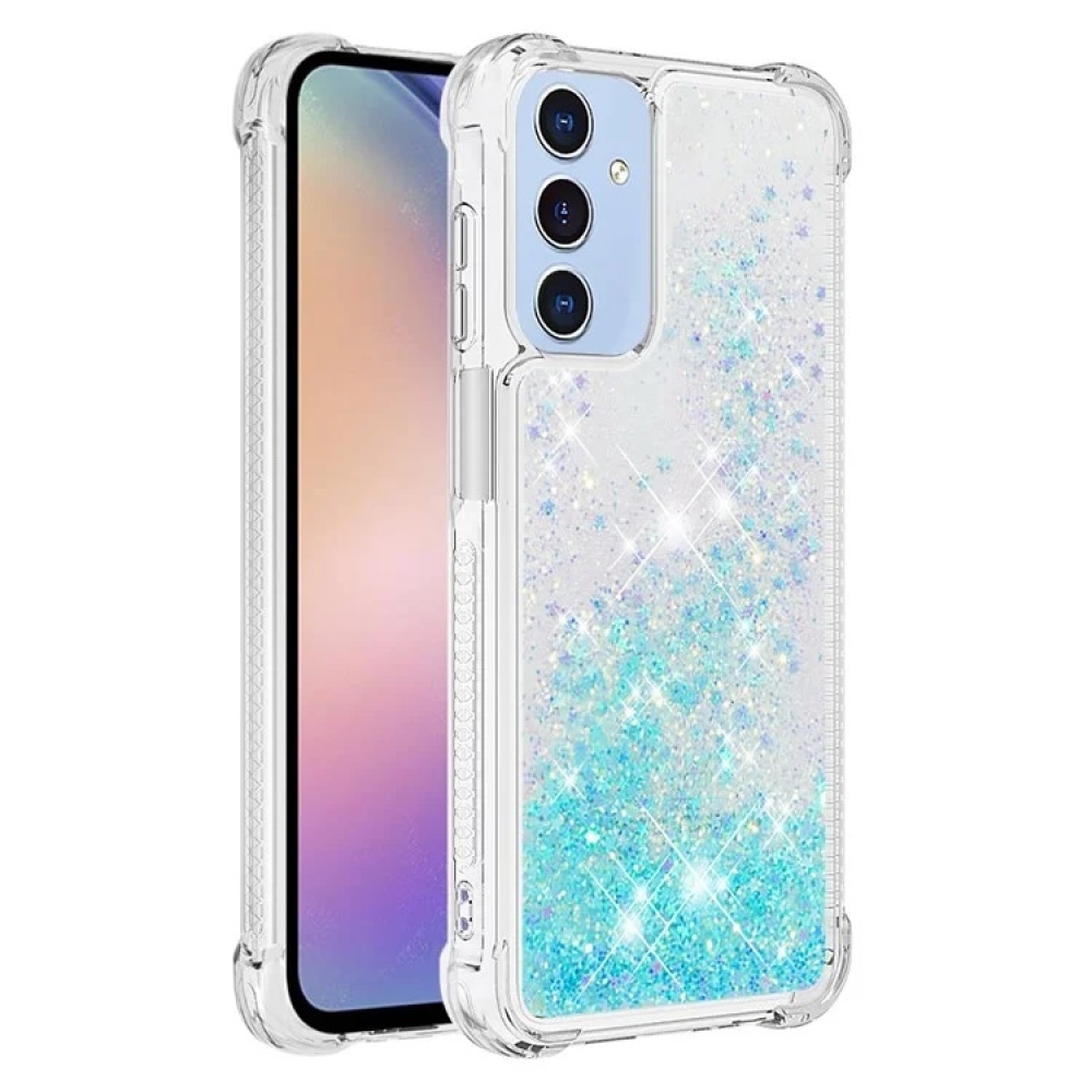 Glitter gelový přesýpací obal na Samsung Galaxy A15 4G/5G - modrý/hvězdičky