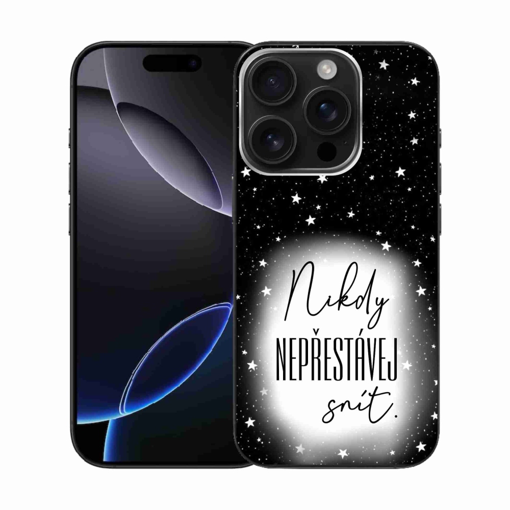 Gelový kryt mmCase na iPhone 16 Pro - citát 1 bíločerné pozadí