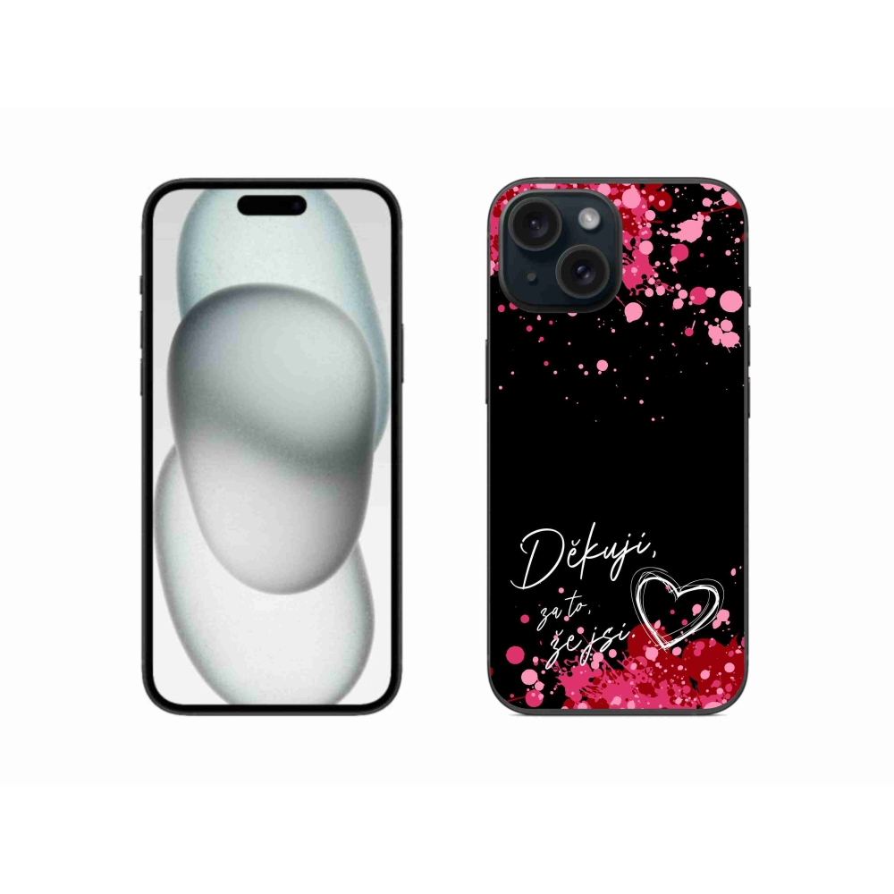 Gelový kryt mmCase na iPhone 15 - zamilovaný text 2 černé pozadí