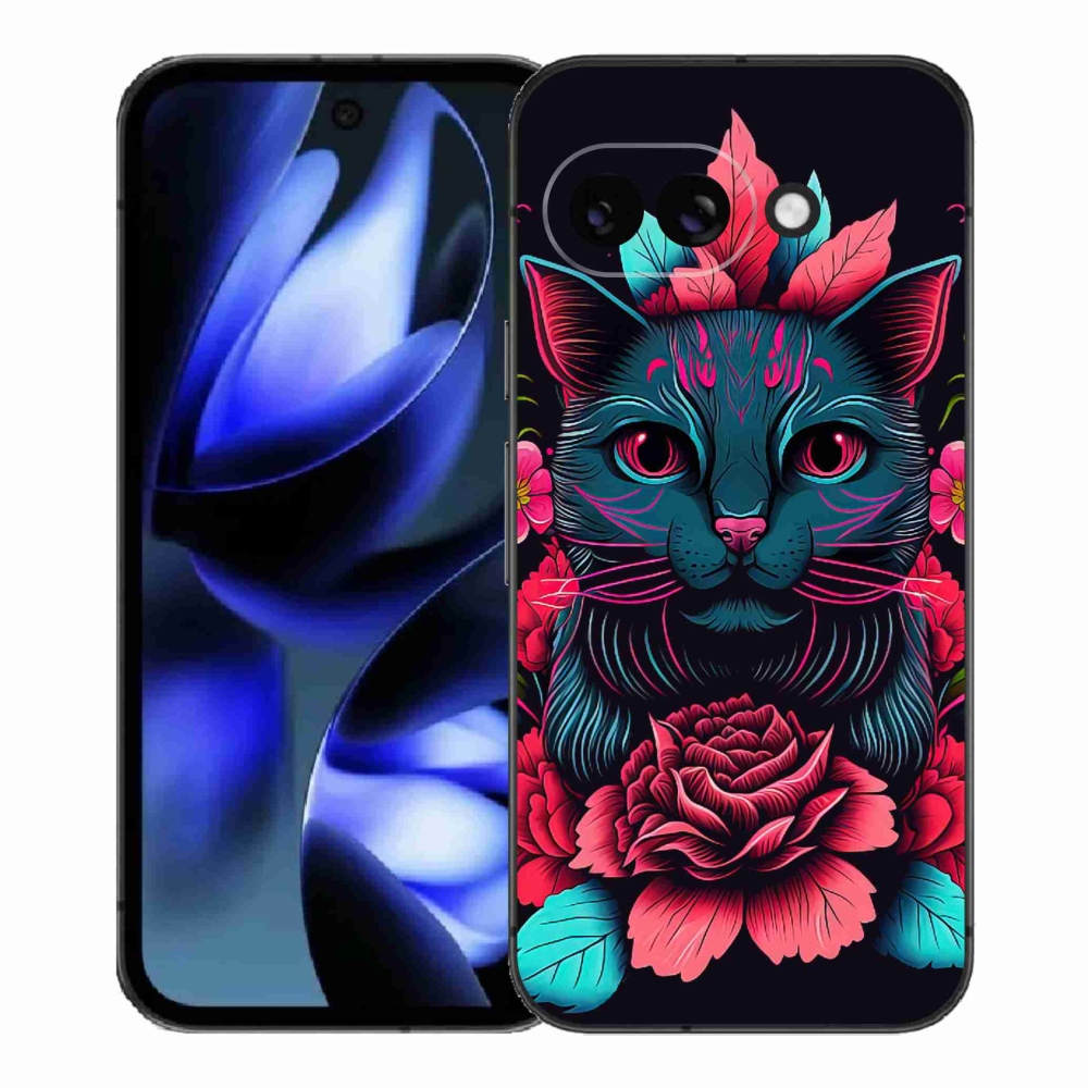 Gelový kryt mmCase na Google Pixel 9a - květiny a kočka