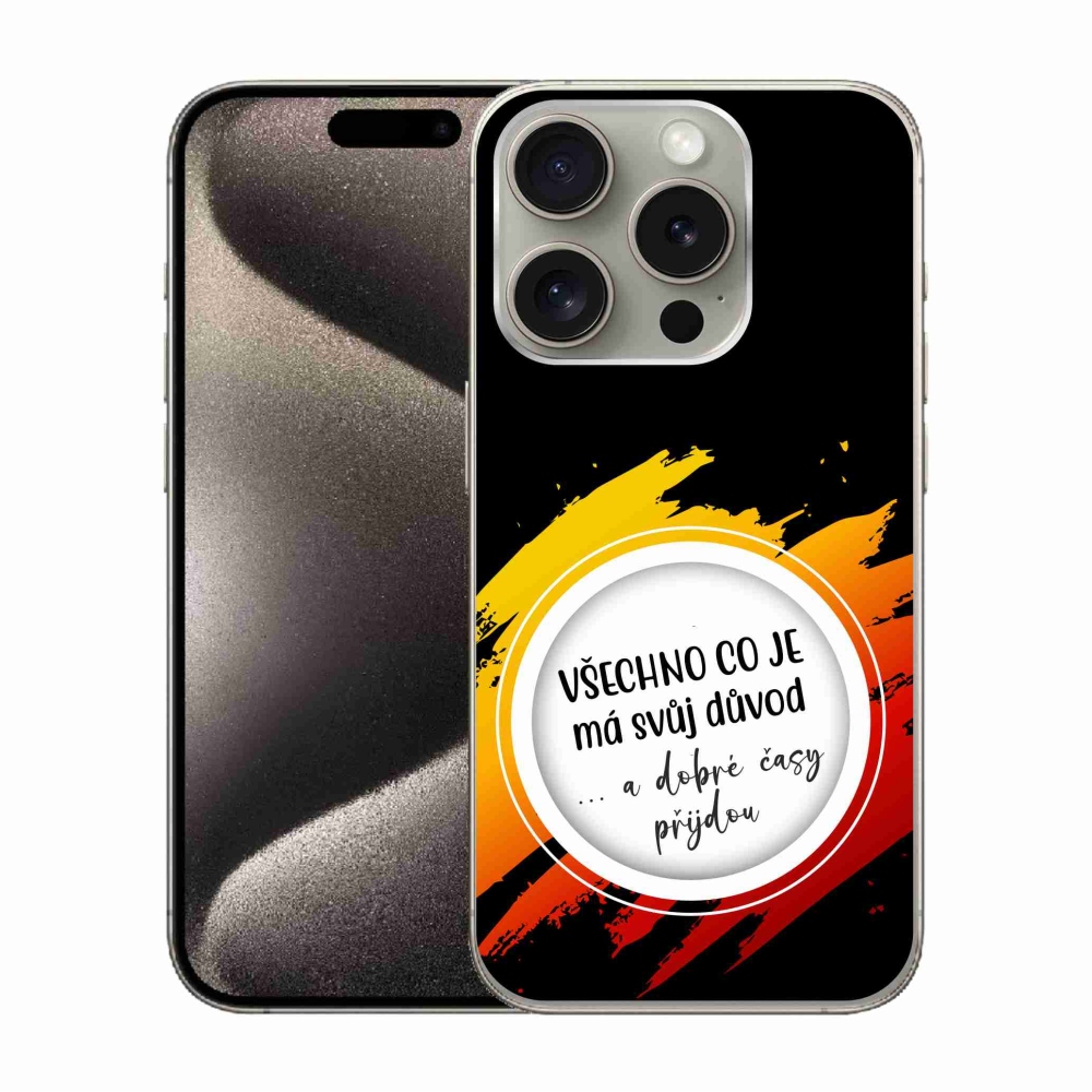 Gelový kryt mmCase na iPhone 15 Pro - citát 3 černé pozadí