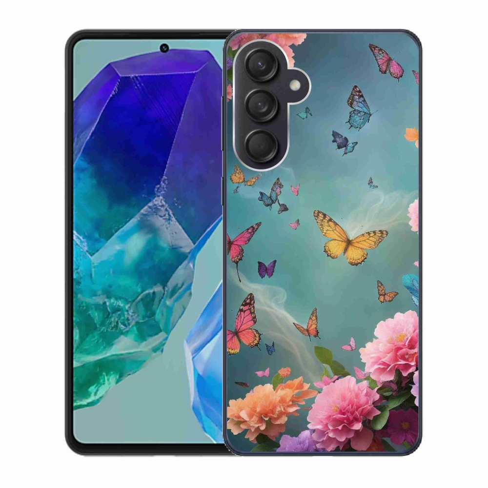 Gelový kryt mmCase na Samsung Galaxy M55 5G - barevné květy a motýli