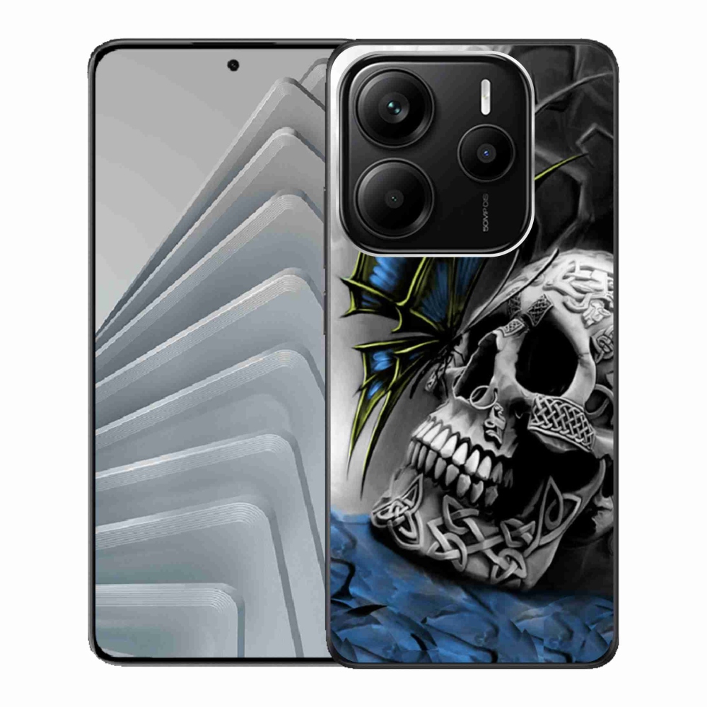 Gelový kryt mmCase na Xiaomi Redmi Note 14 5G - motýl a lebka