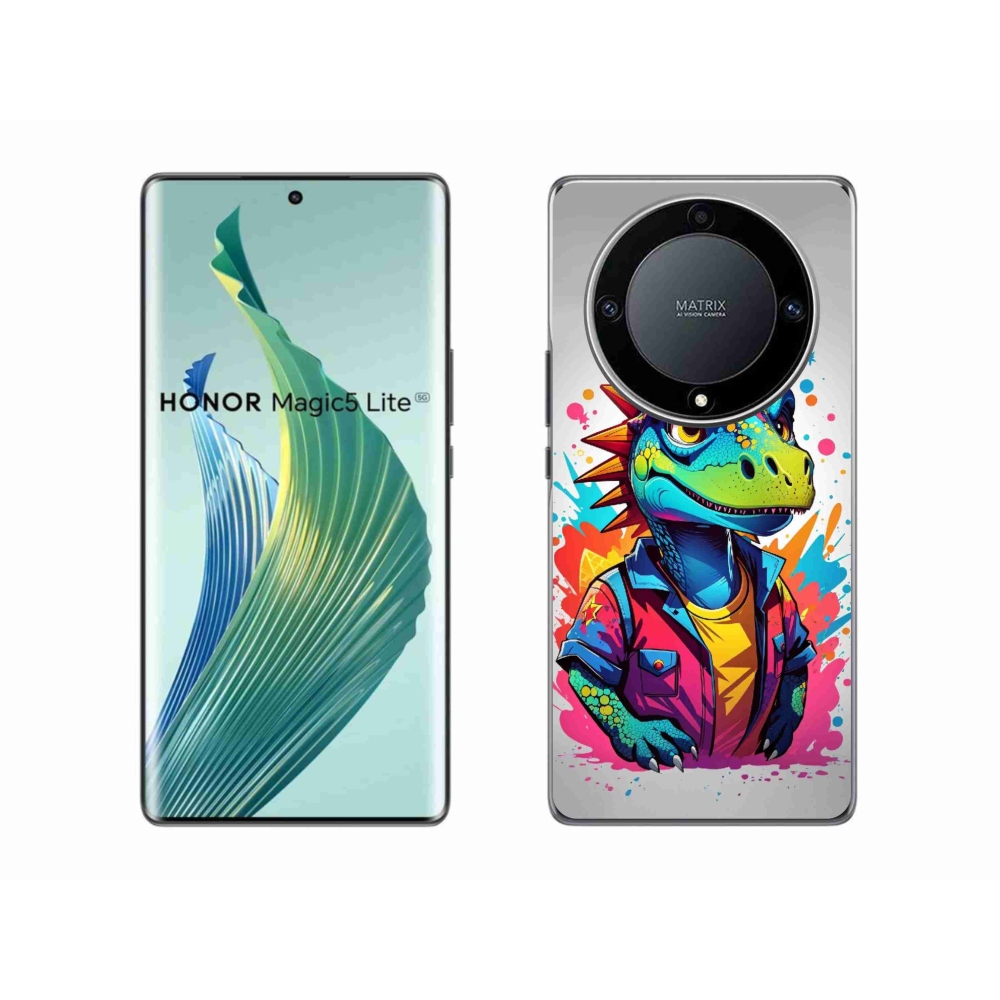 Gelový kryt mmCase na Honor Magic 5 Lite 5G - barevný dinosaurus