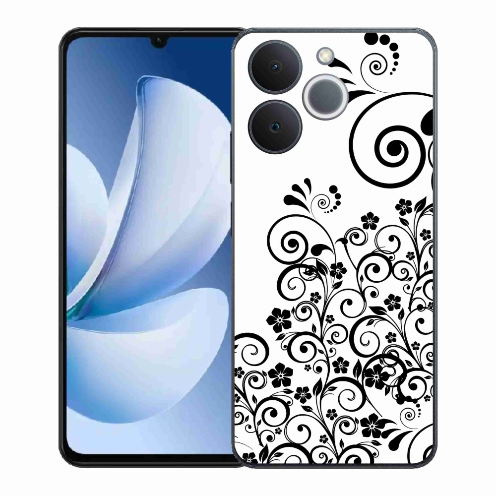 Gelový kryt mmCase na Realme Note 70T - černobílé květinové vzory