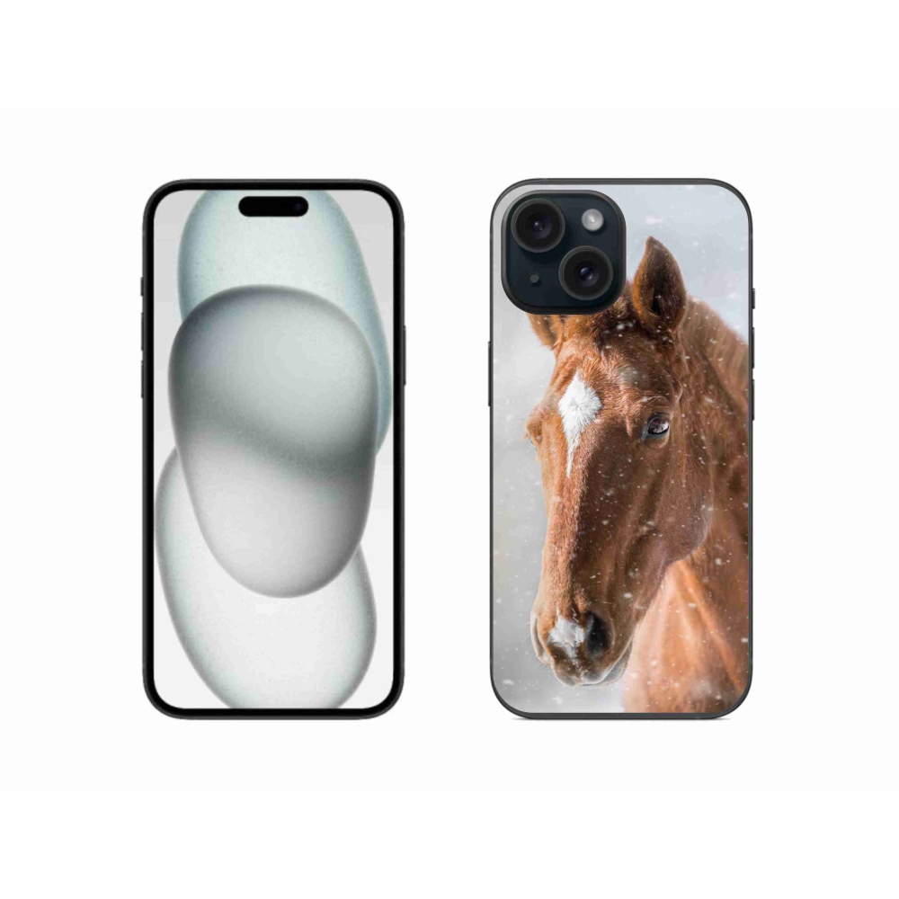 Gelový kryt mmCase na iPhone 15 - hnědý kůň 2