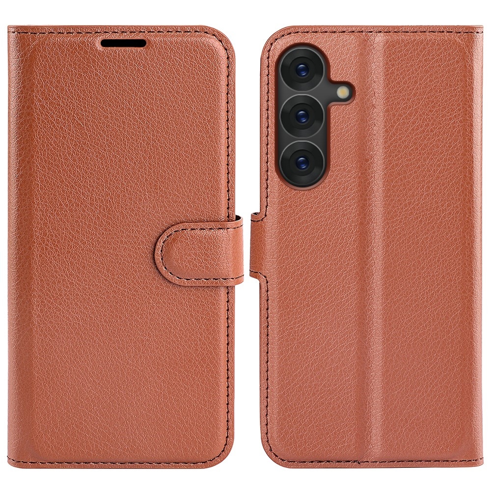 Litchi knížkové pouzdro na Samsung Galaxy S25+ - hnědé