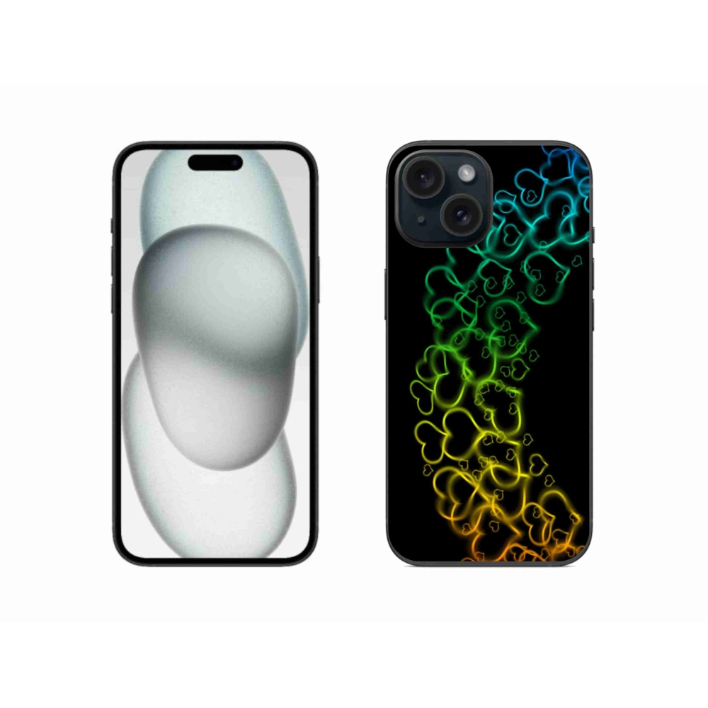 Gelový kryt mmCase na iPhone 15 - barevná srdíčka