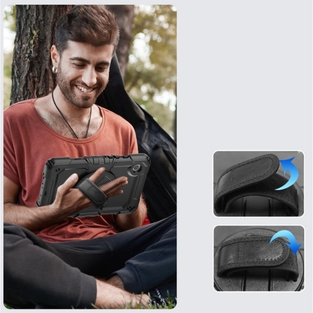 Tech odolný kryt s páskou na ruku na Samsung Galaxy Tab A9 - černý