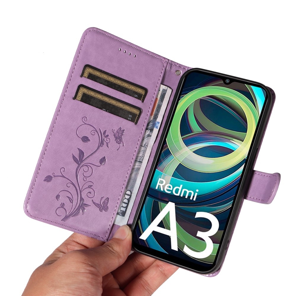 Flowers knížkové pouzdro na Xiaomi Redmi A3 - fialové