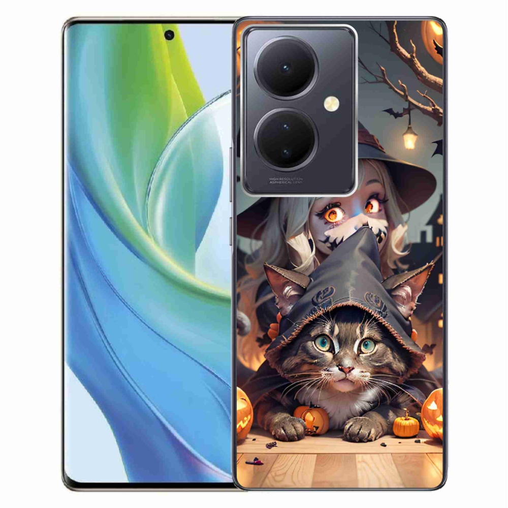 Gelový kryt mmCase na Vivo V29 Lite 5G - čarodějnice s kočkou