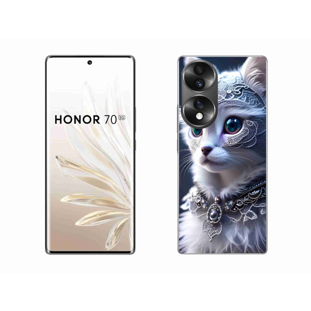 Gelový kryt mmCase na Honor 70 - bílá kočka