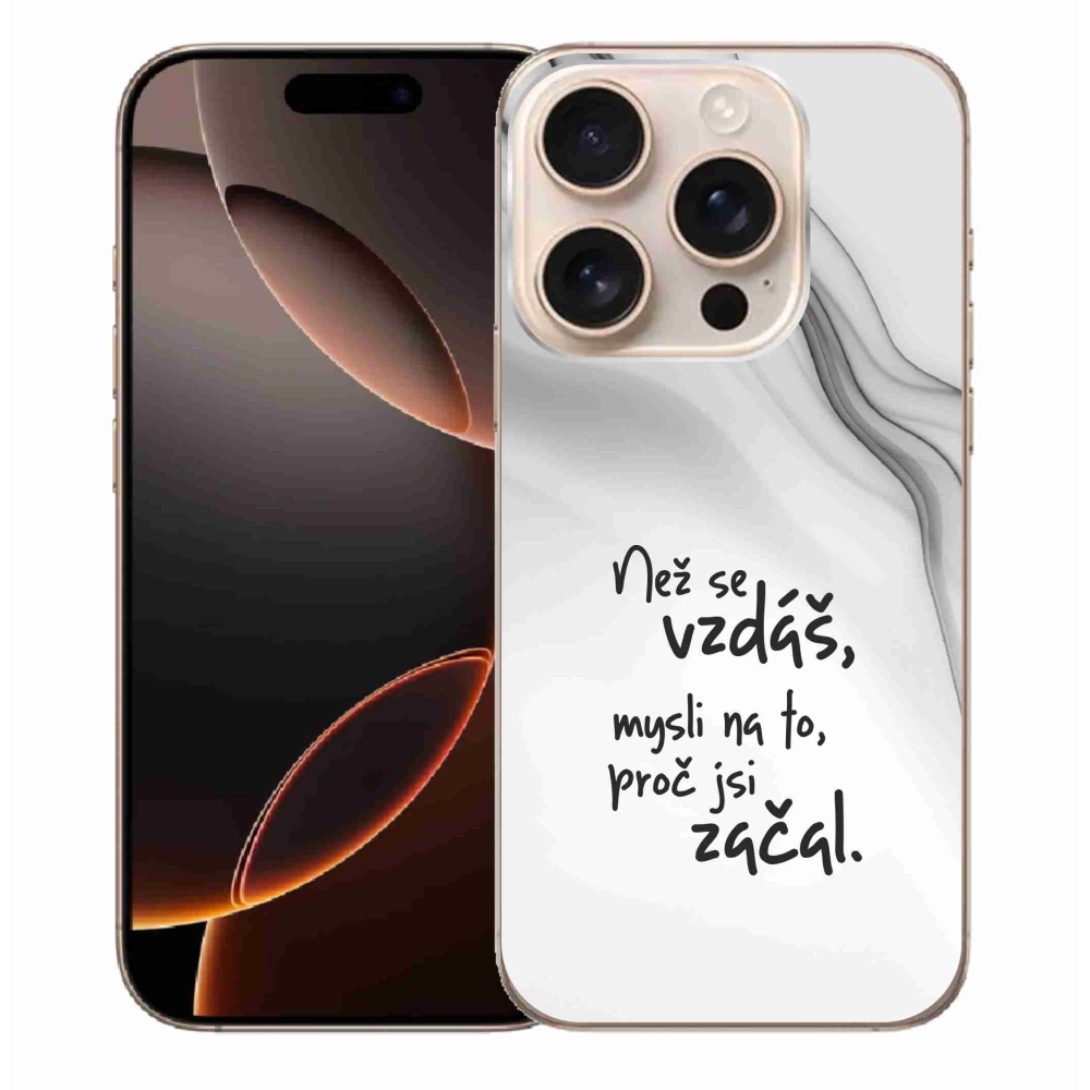 Gelový kryt mmCase na iPhone 16 Pro Max - citát 2 bílé pozadí