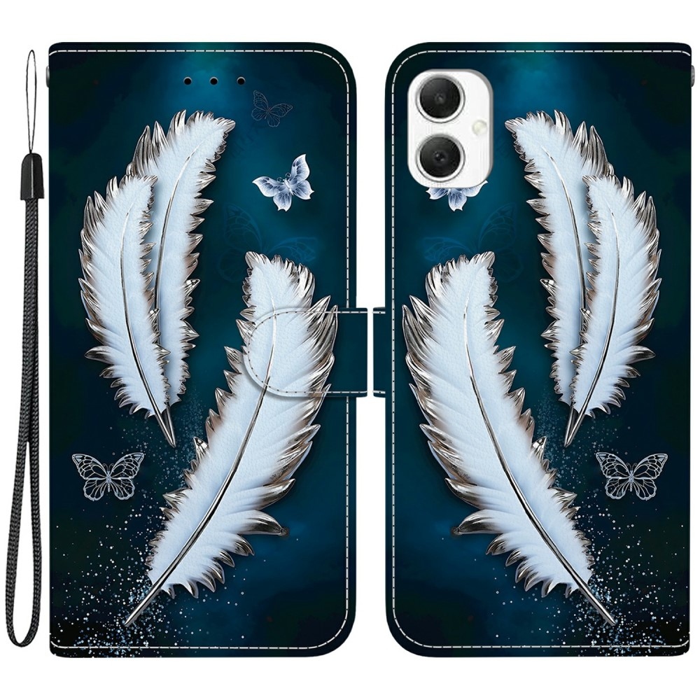 Versatile knížkové pouzdro na Samsung Galaxy A06 4G - bílá pírka