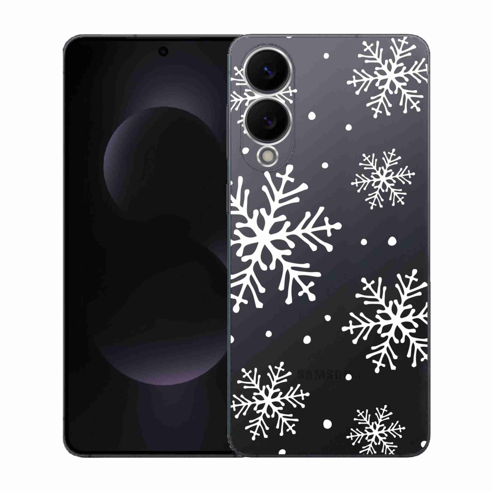 Gelový kryt mmCase na Samsung Galaxy S25 Edge - bílé vločky na průhledném pozadí
