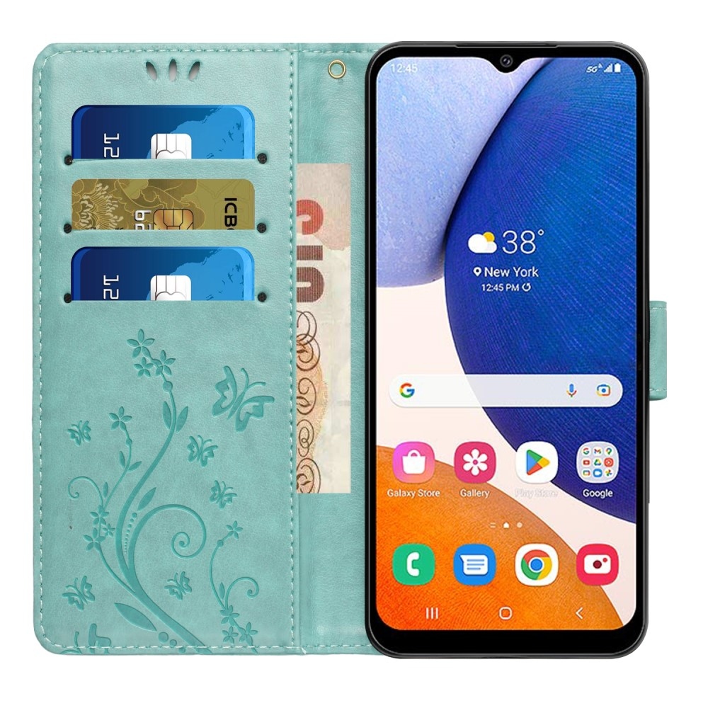 Flowers knížkové pouzdro na Samsung Galaxy A05s - modrozelené