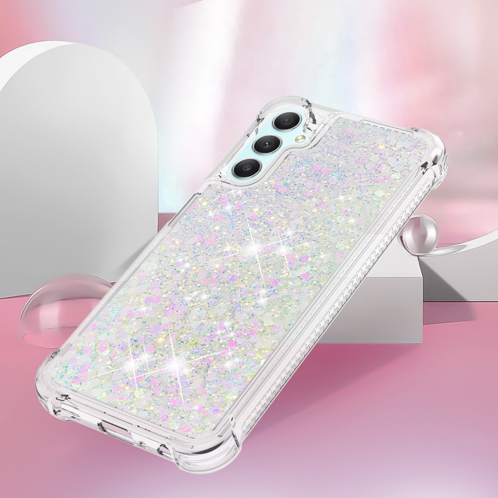 Glitter přesýpací gelový obal na Samsung Galaxy A24 - růžovostříbrný/srdíčka