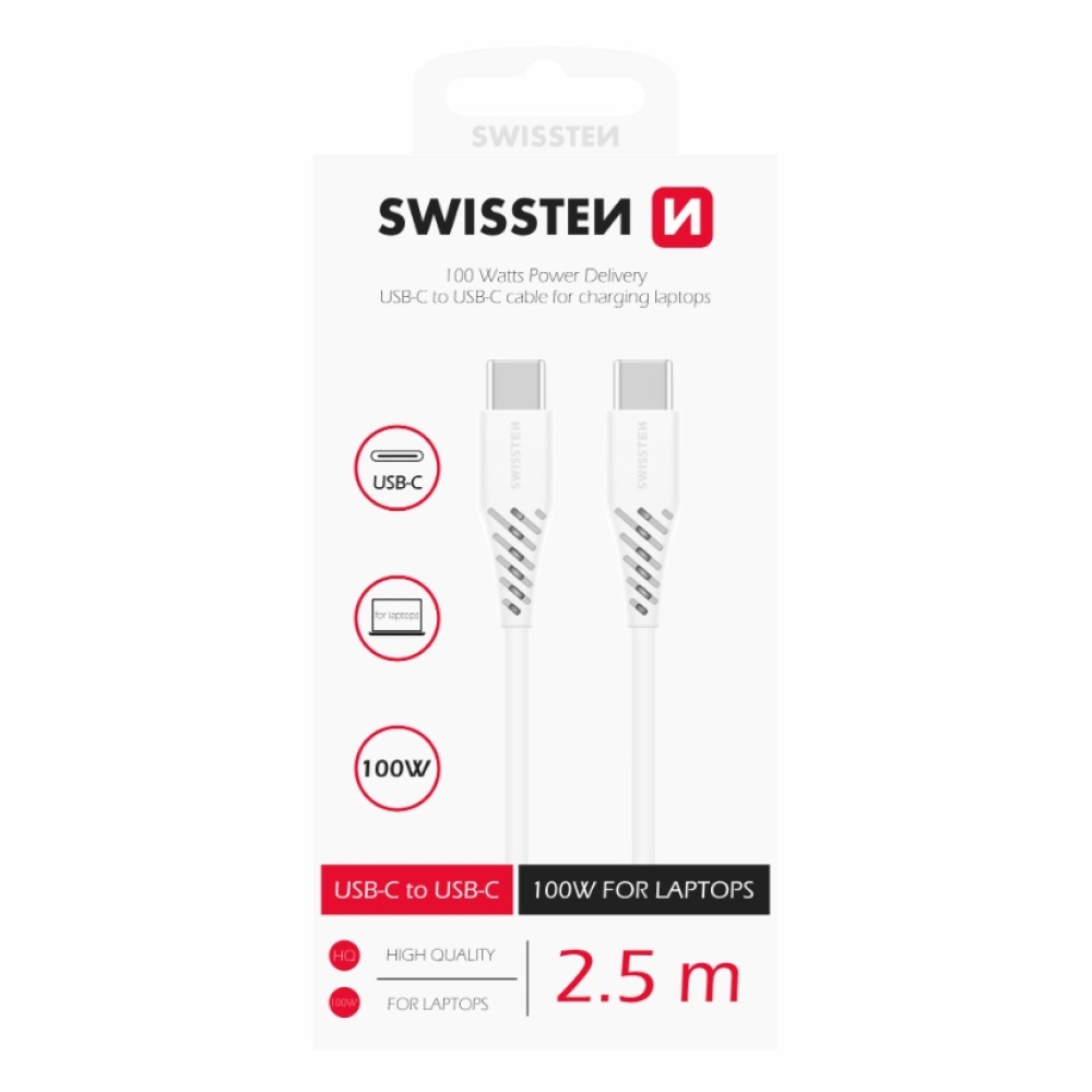 Swissten datový/nabíjecí kabel TPE USB-C/USB-C 5A 100W 2,5m - bílý