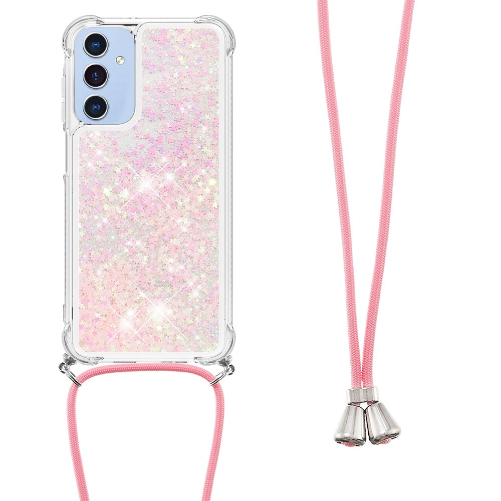Glitters přesýpací gelový obal se šňůrkou na Samsung Galaxy A26 5G - růžový/hvězdičky