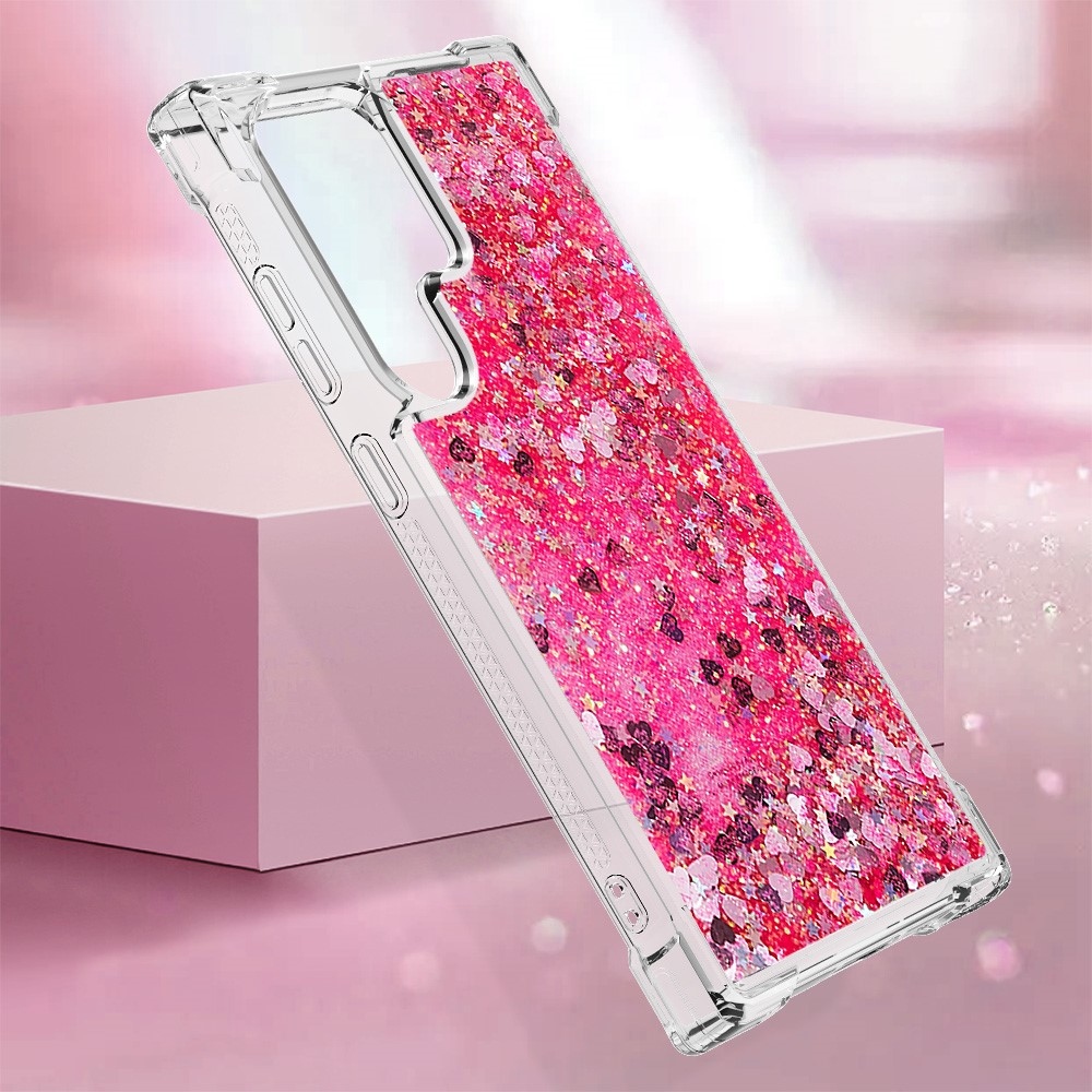 Glitter přesýpací gelový obal na Samsung Galaxy S24 Ultra - růžový/srdíčka