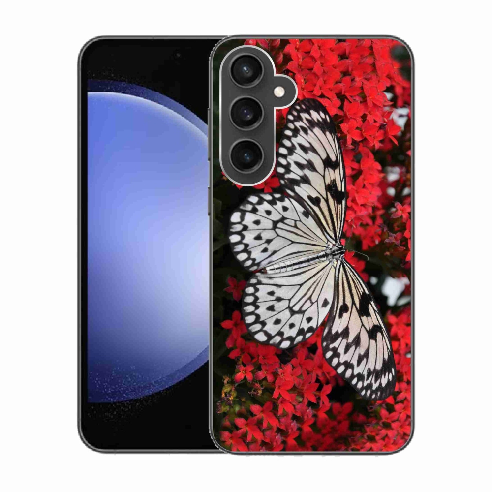 Gelový kryt mmCase na Samsung Galaxy S23 FE - černobílý motýl 1