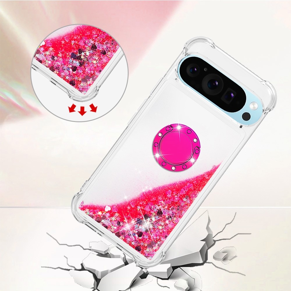 Glitt přesýpací gelový obal s kroužkem na prst na Google Pixel 10 - růžový/srdíčka