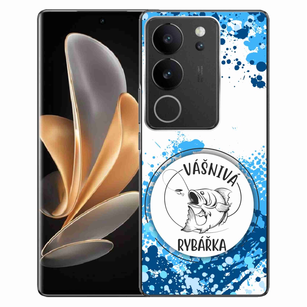 Gelový kryt mmCase na Vivo V29 5G - vášnivá rybářka bílé pozadí
